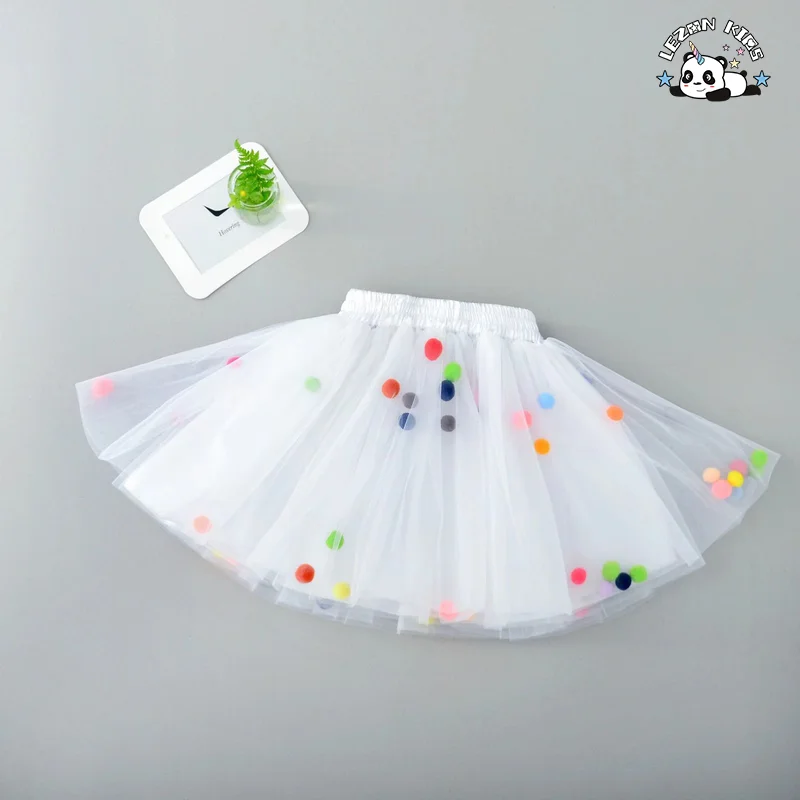 LEZONKIDS - 2024 High Quality different colors little ball multi-layers tulle girls skirt for 2-14 years old